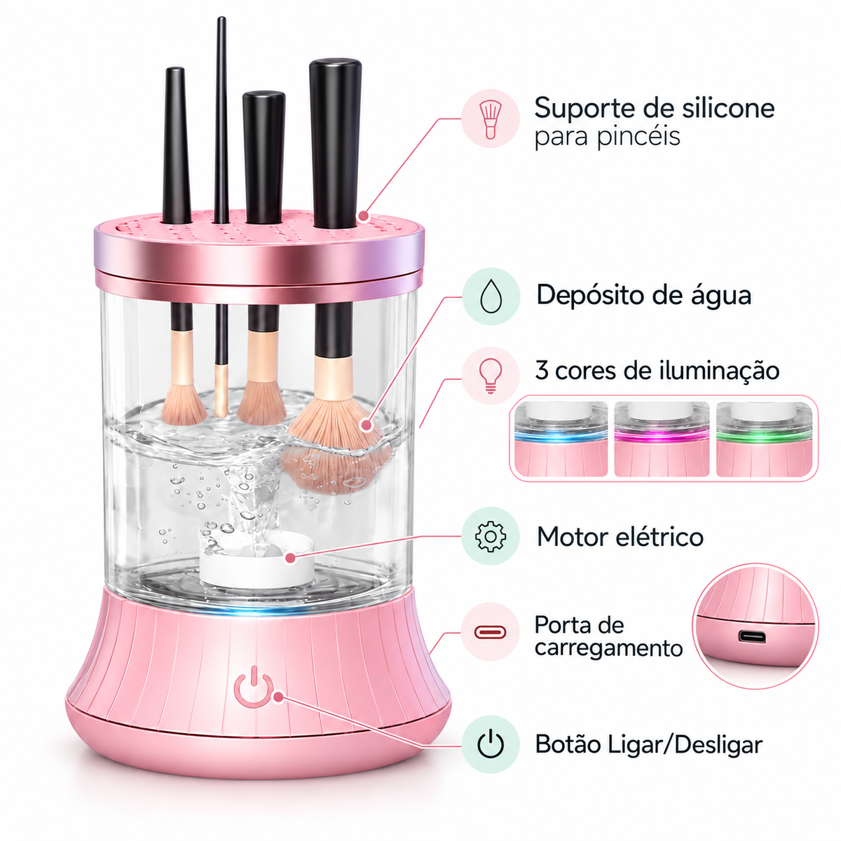 Limpador Elétrico de Pincéis de Maquilhagem