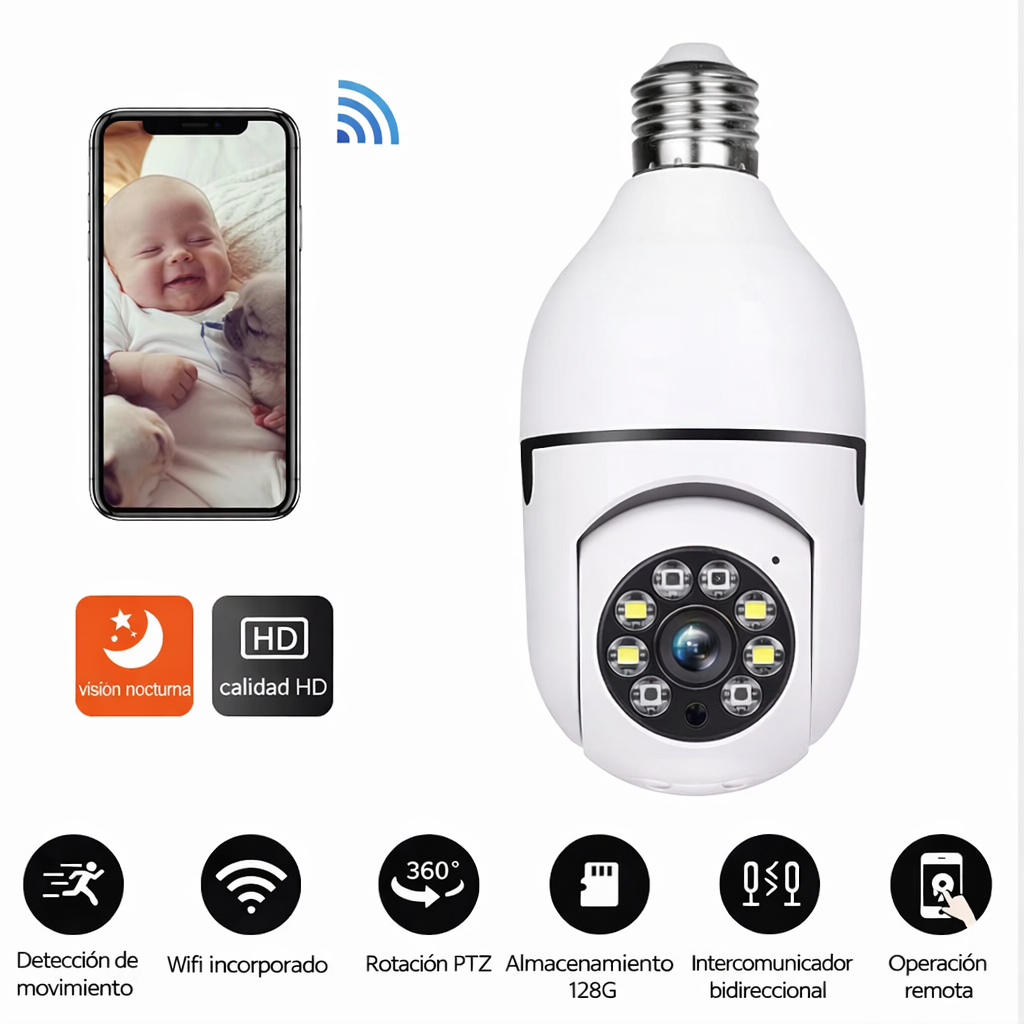 360° HD WiFi Bulb Security Camera with Night Vision