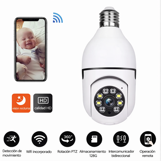 360° HD WiFi Bulb Security Camera with Night Vision