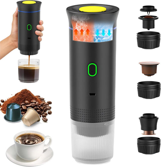 3-in-1 Portable Coffee Maker – Compact and Rechargeable Espresso Machine for Capsules, Ground Coffee, and Instant Coffee